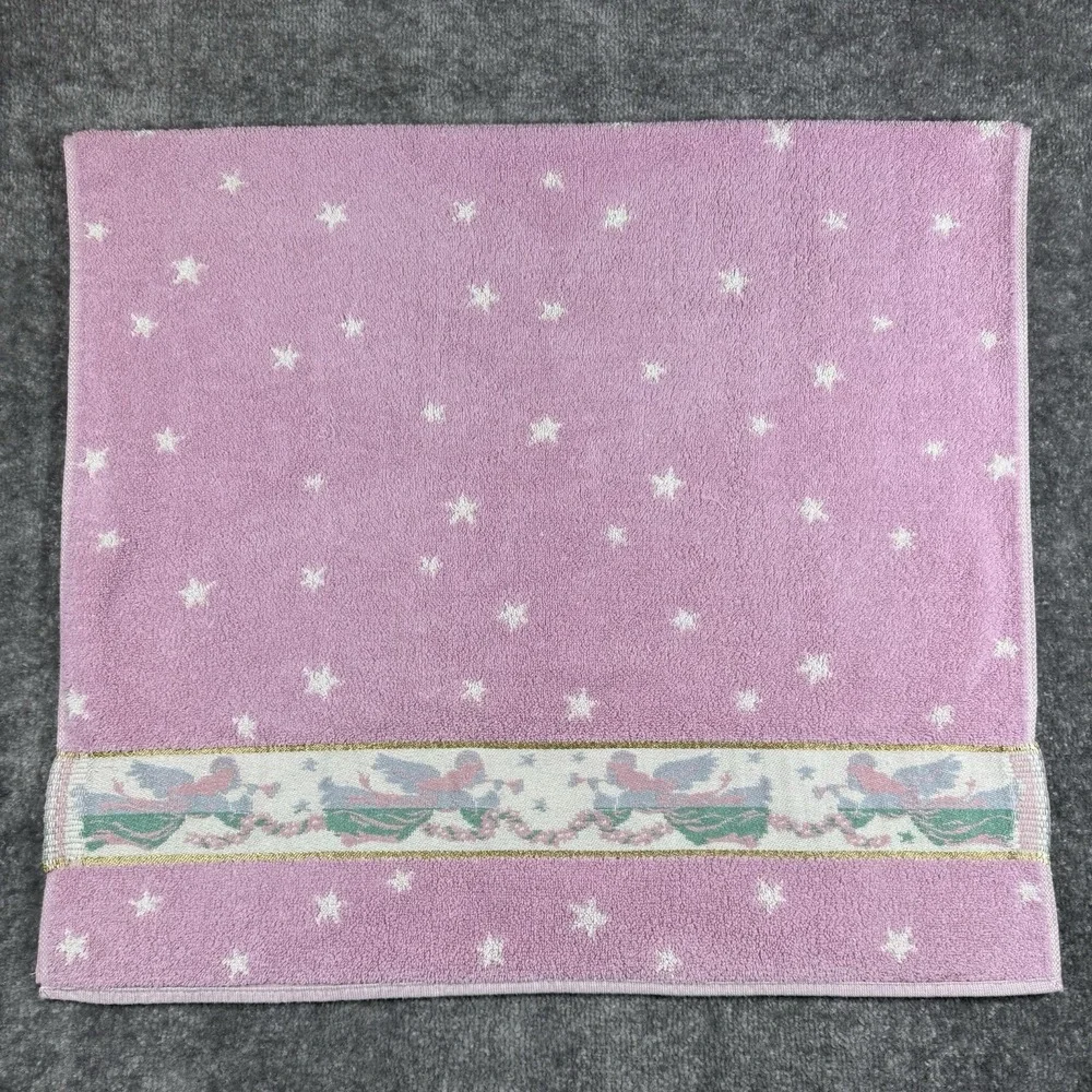 2 - Francies Bath Towels Fieldcrest Mills Pink White Angels‎ Trumpets Stars